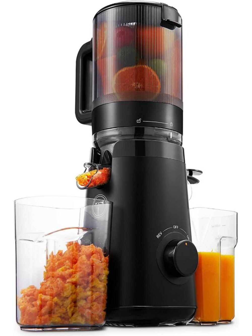 Cold Press Juicer with 5.8" Feed Chute, Easy Clean, High Yield, BPA Free, Black